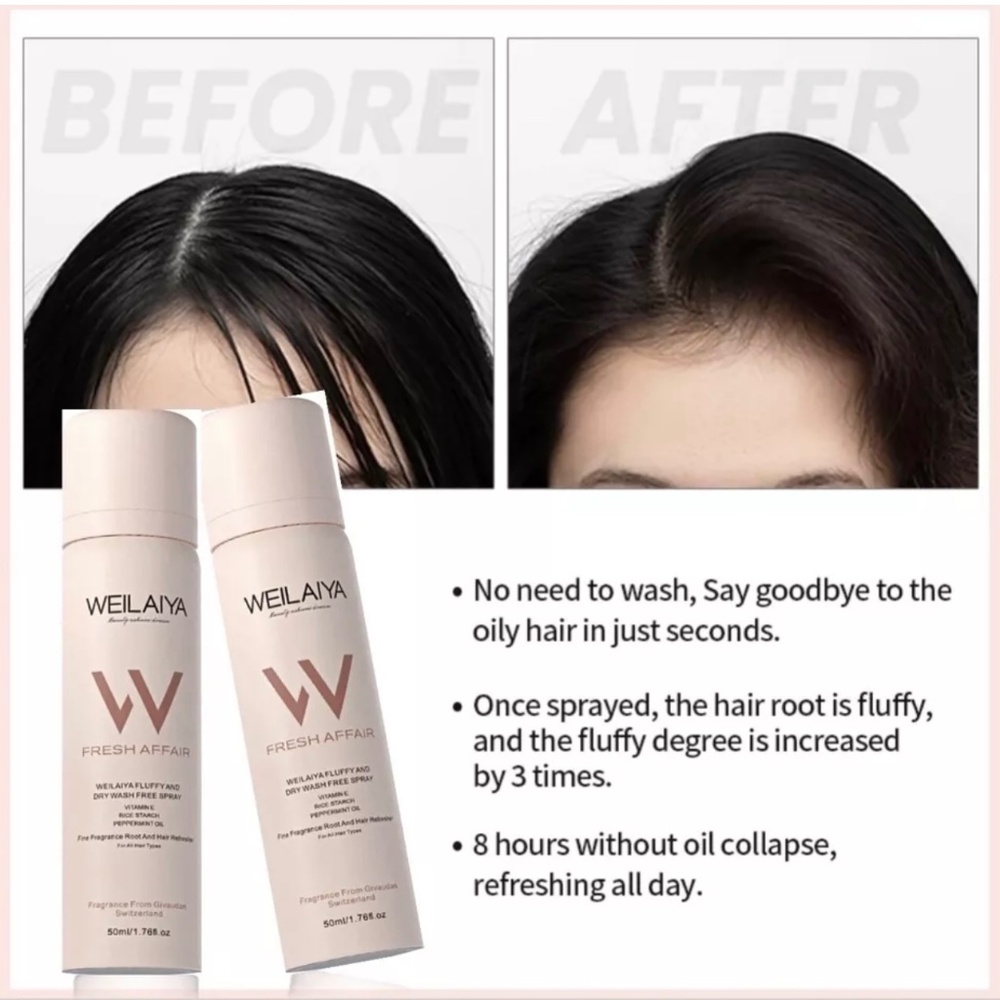 2pcs New WEILAIYA Fluffy & dry wash free hair shampoo spray Unisex ANTI FRIZZ
